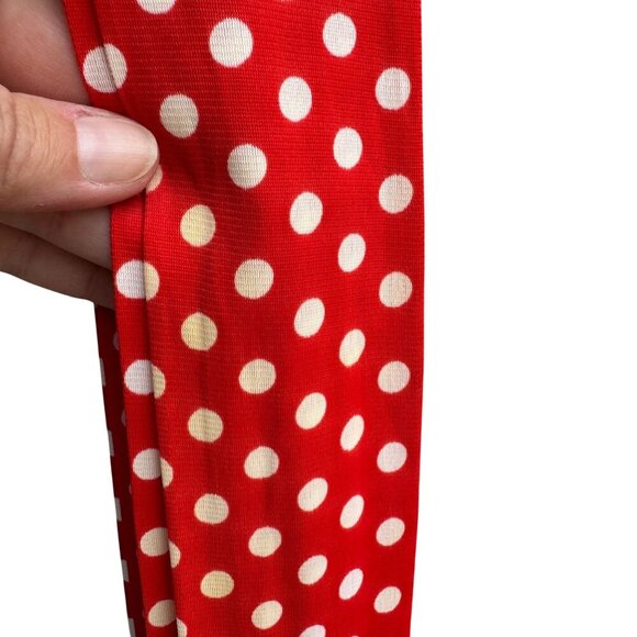 Vintage Womens Red & White Polka Dot V Neck Tie Waist Sleeveless Midi Dress - Picture 11 of 11